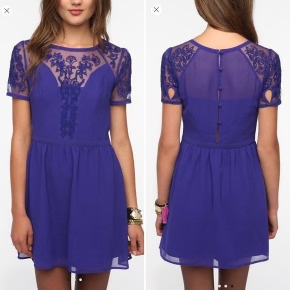 KIMCHI BLUE | Lace Blue Mesh Mini Dress - 8